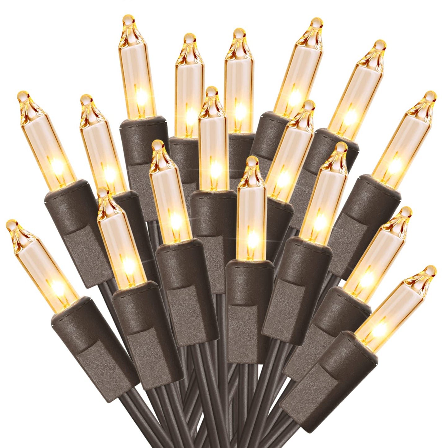 ODEETRONIC Clear Christmas Lights String, 21.63ft 100 Count Incandescent Brown Wire String Lights, UL Certified Outdoor Christmas Light, Connectable Indoor Tree Lights for Wedding Party, Warm White