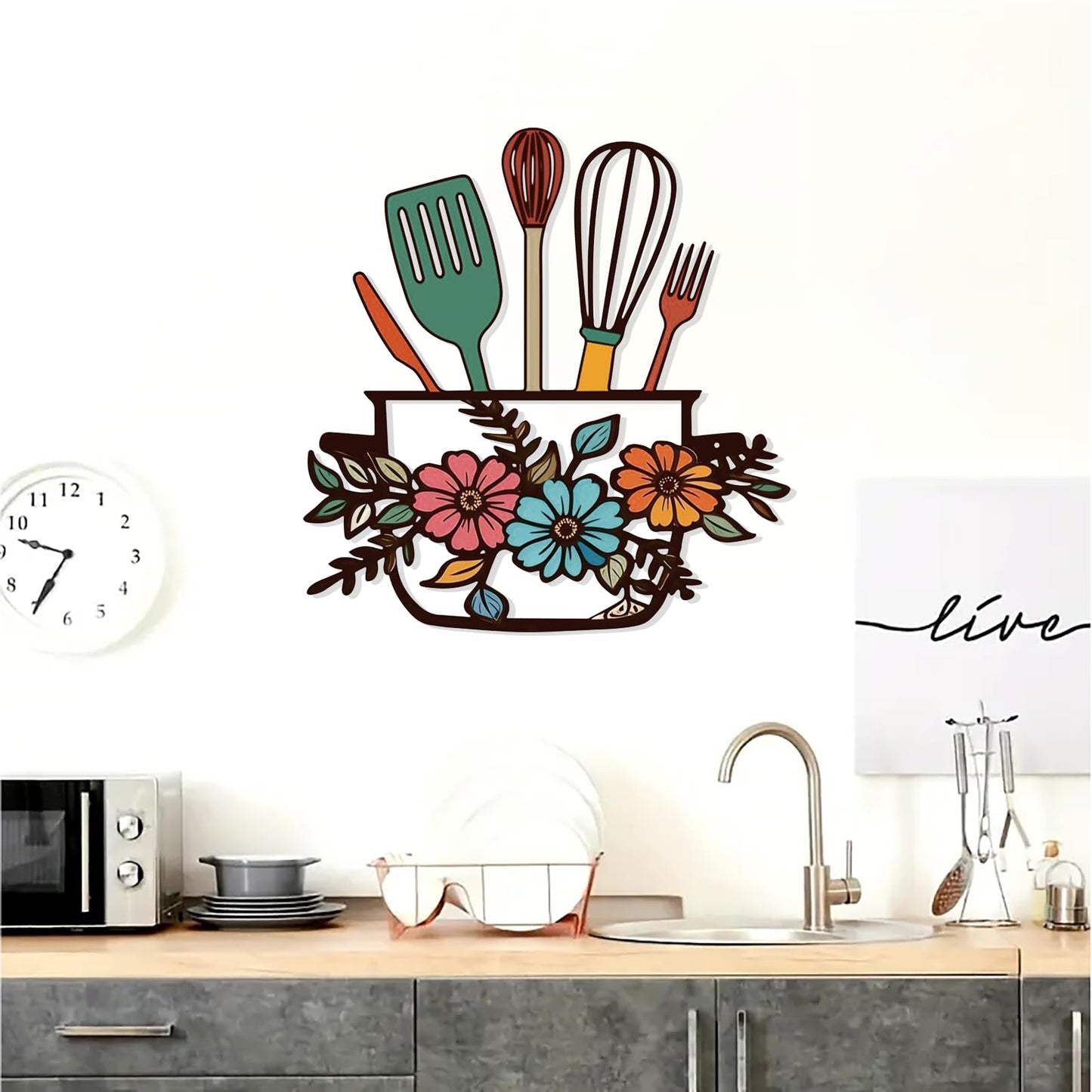 DUOOLN Metal Kitchen Signs Wall Decor, Modern Kitchenware Line Art, Rustic Home Hanging Pictures Country Farmhouse Sign For Mardi Gras Easter Dining Room -Red