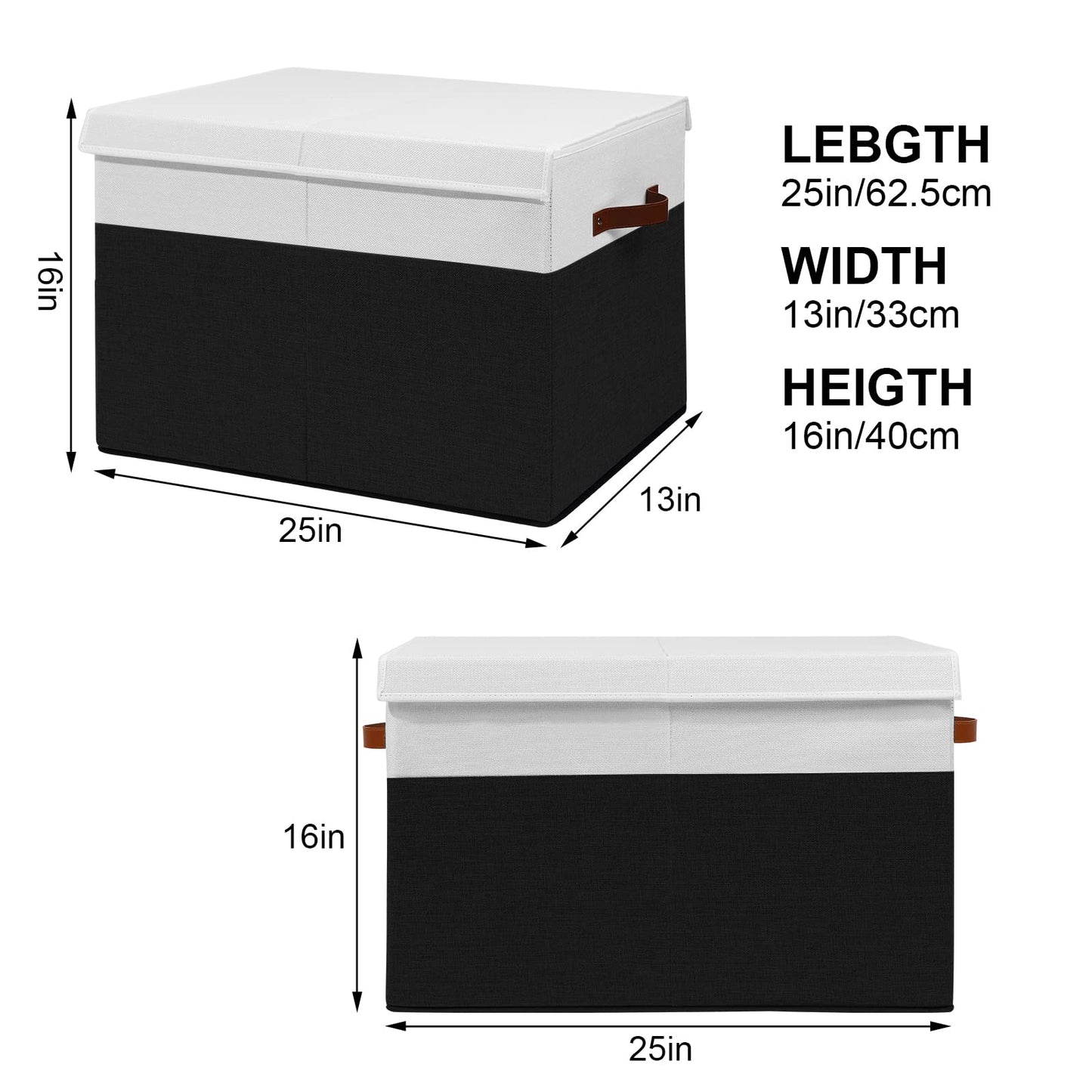 Gowee Large Toy Storage Box with Lid, Sturdy Toys Storage Chest Bin Organizer Basket with Dividers for Kids, Boys, Girls, Nursery, Closet, Bedroom, Playroom 25"x13" x16" (Black and White)