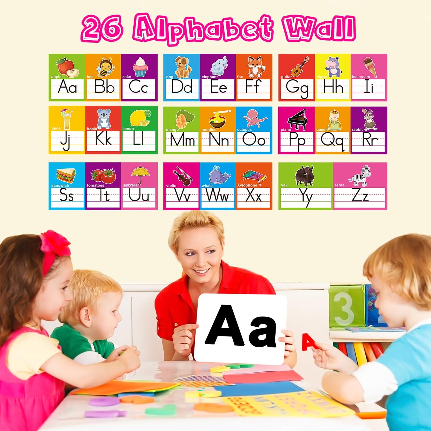 OUNENO Alphabet Line Bulletin Board Set ABC Number 0-20 Wall Decorations for Pre-School Kindergarten Elementary Classroom Nursery Homeschool