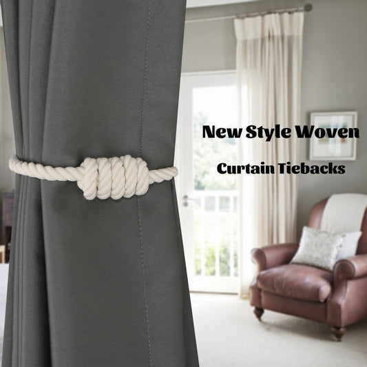 BEL AVENIR Magnetic Cotton Curtain Tiebacks, Decorative Drapery Holdbacks Modern Woven Tie-Backs with Exquisite Knot (Cotton, 2 Pack)