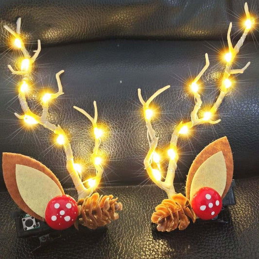 Bartosi LED Light Christmas Hair Clips Reindeer Antlers Xmas Hairpins Hair Barrettes Cute Head Pieces Hair Accessories for Women (Pack of 2)