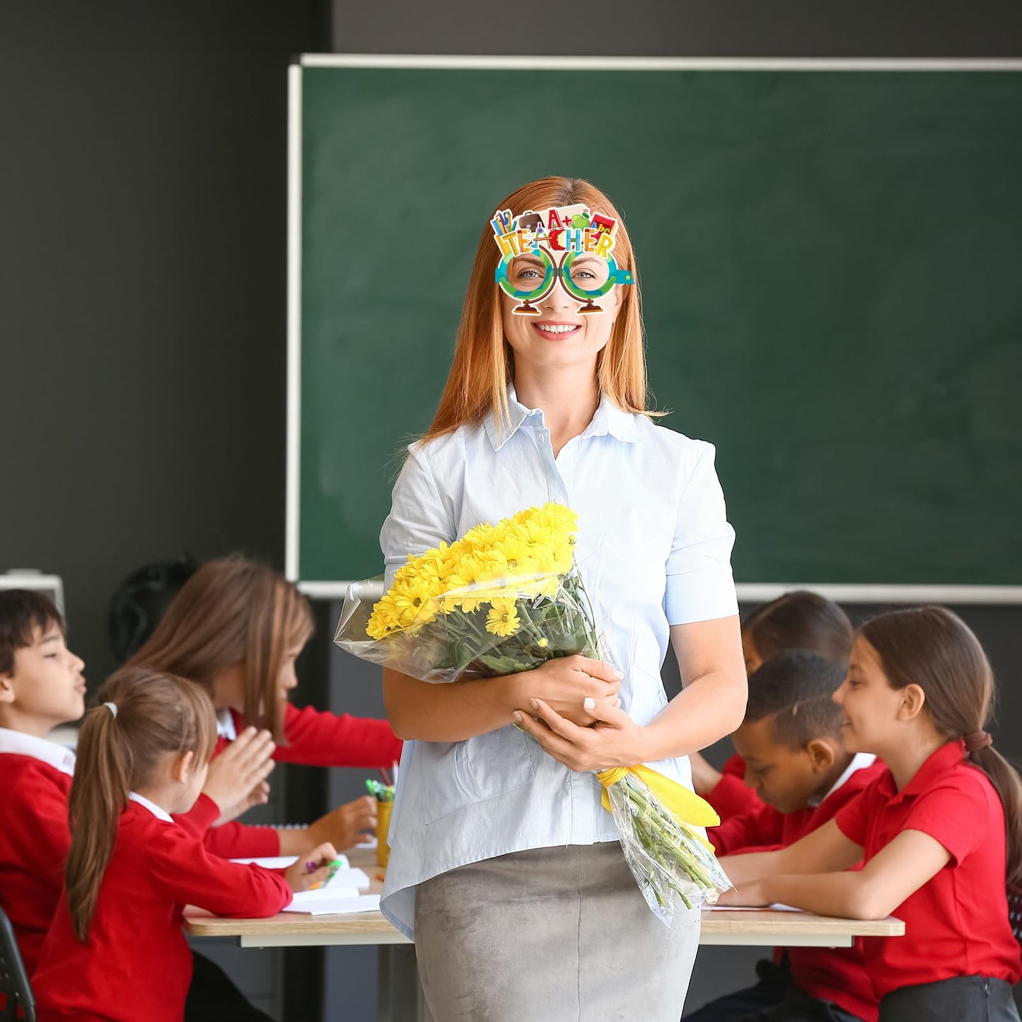 HOWAF 28pcs Thank You Teachers Paper Eyeglasses for Teacher Appreciation Week Photo Booth Props, Teacher Appreciation Week Eyewear Glasses for Teachers Day Decorations, Thank You Teachers Glasses