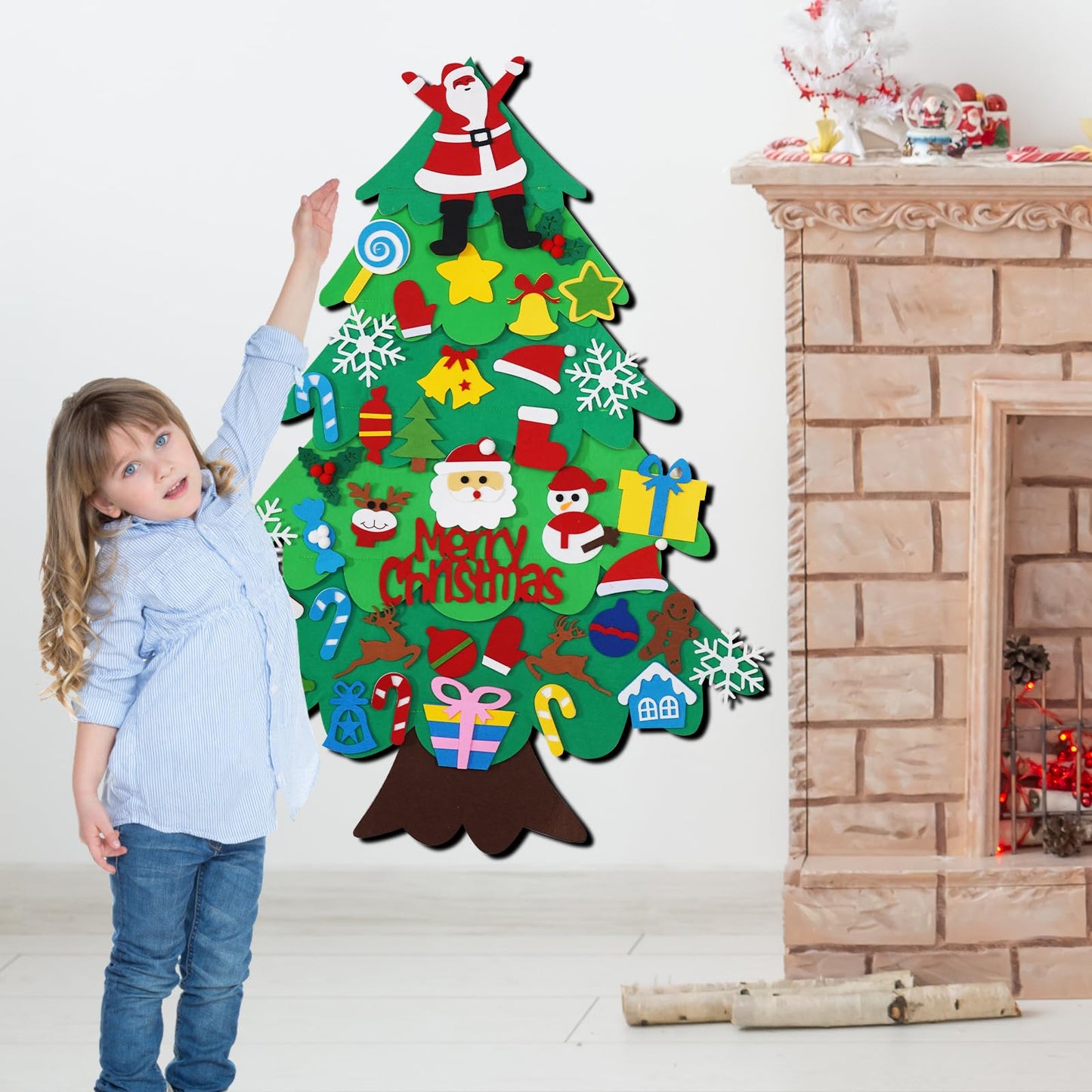 Srkmxzr Felt Christmas Tree for Toddlers, Felt Christmas Tree with Lights, 38Pcs DIY 3D Wall Hanging Christmas Trees for Toddler Baby Kid Child, Felt Craft Kits for Xmas Party Decor Gift
