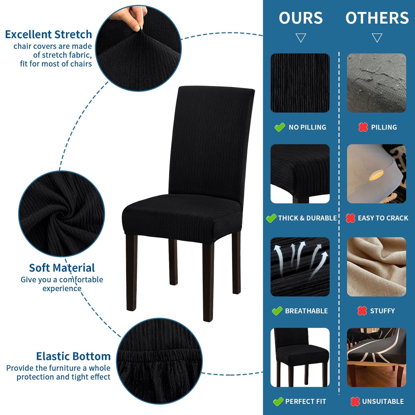 Fafua Stretch Dining Room Chair Covers Set of 6, Removable Washable Chair Covers for Dining Chairs,Dining Room, Hotel, Ceremony