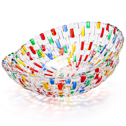 Tlence 2 Pack Colorful Crystal Glass Fruit Bowls, 10" Hand Painted Woven Art Glass Bowl, Decorative Large Plate to Display Salad Dessert Cake Candy Snack for Home Office Wedding Centerpiece Decor