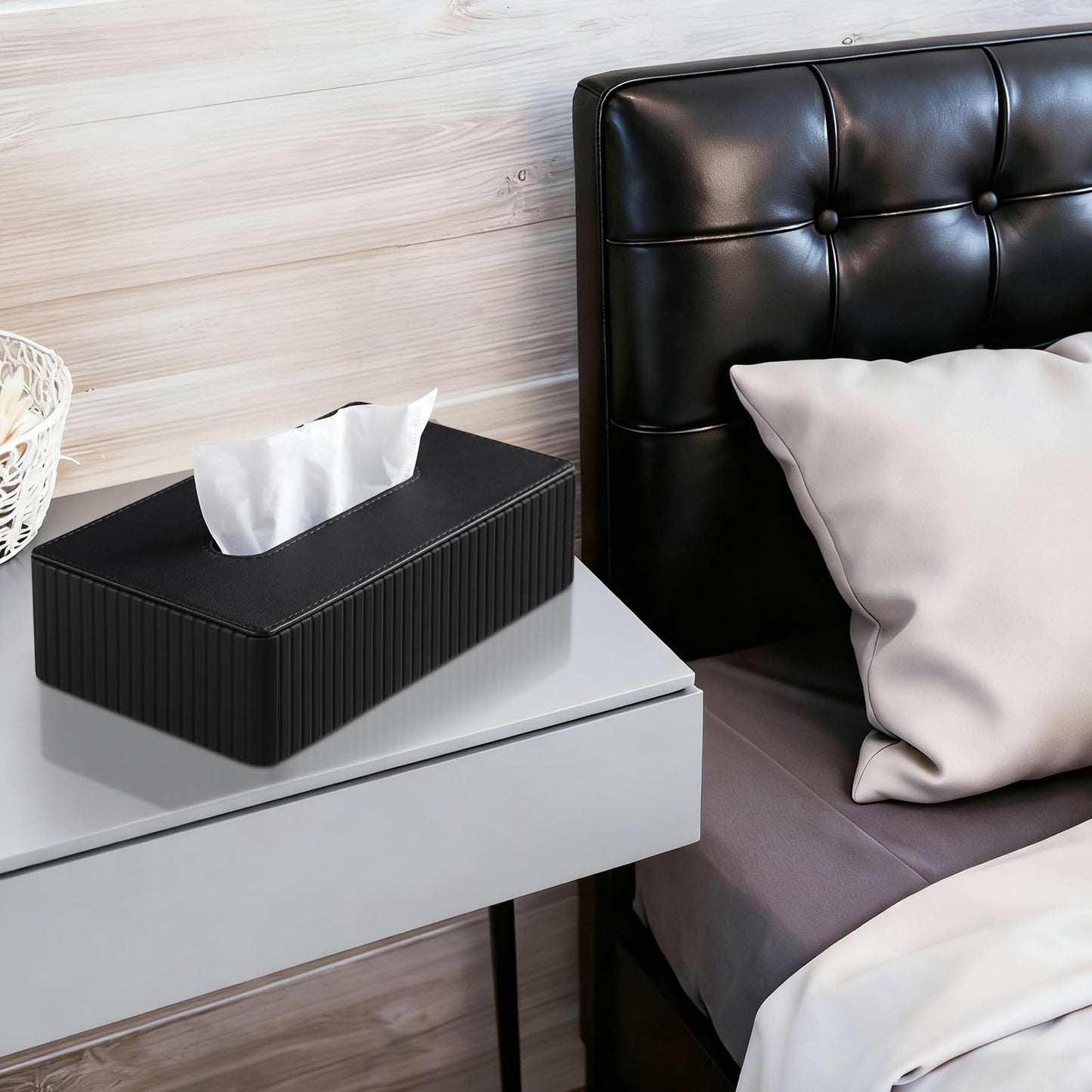 NICLNGSH PU Leather Short Tissue Box Cover Rectangle, Small Tissue Box Holder with Magnetic Closure, Decorative Rectangular Tissue Holder for Bathroom Car Office (Black)