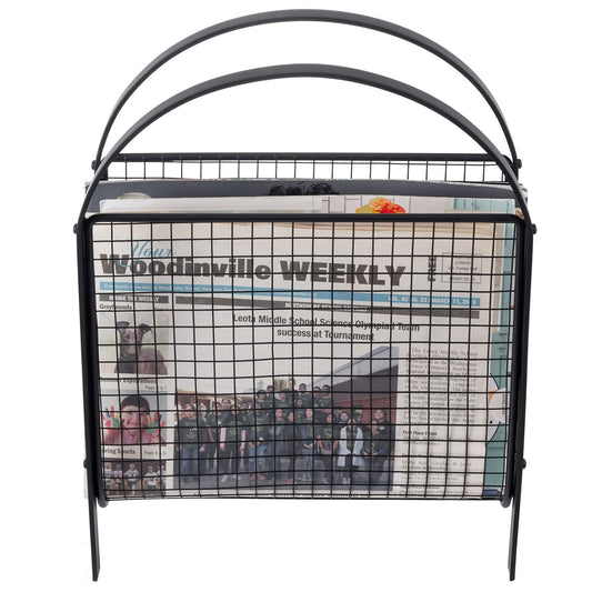 MyGift Mid-Century Design Magazine Rack, Matte Black Tone Metal Mesh Freestanding Magazine Organizer Holder Sling
