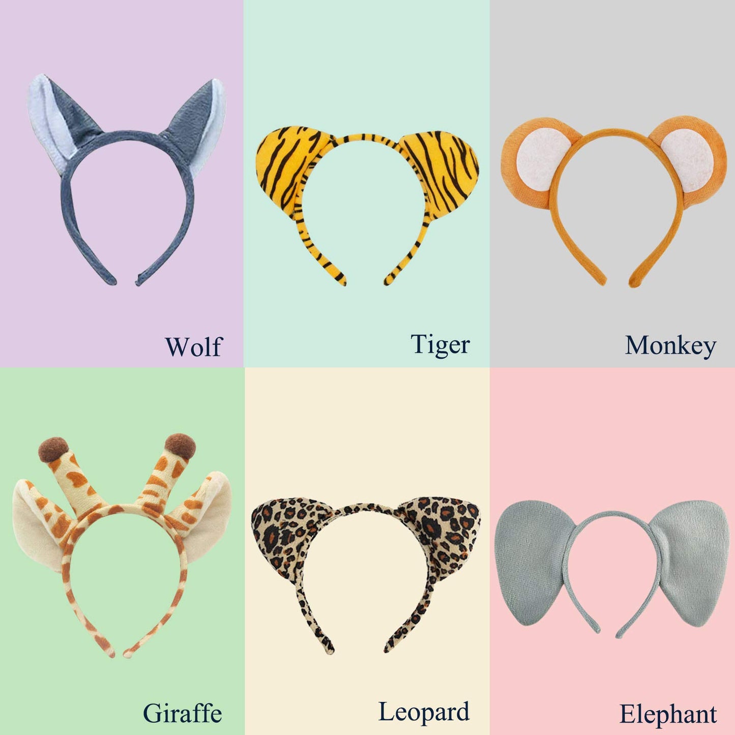 Flying Childhood 6 Pcs Animal Ears Headbands Jungle Animal Safari Headbands Wild One Birthday Decorations Safari Party Favors Photo Booth Props Party Supplies Jungle Theme Decorations