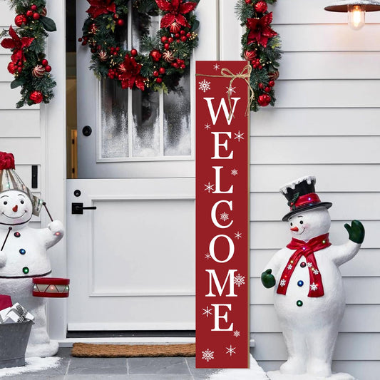 Christmas Porch Sign Welcome Sign For Front Porch Snowflake Red Home Decor Indoor Outdoor Wintern Wooden Vertical Sign For Patio Front Door Porch Wall Yard Outdoor