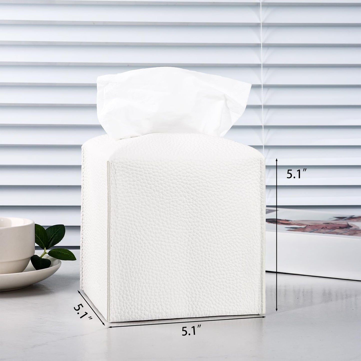 LIVESO Tissue Box Cover, 2 Pack Black & White Square PU Leather Tissue Box Holder Decrative Tissue Cube Organizer for Tabletop, Bathroom, Car, Office