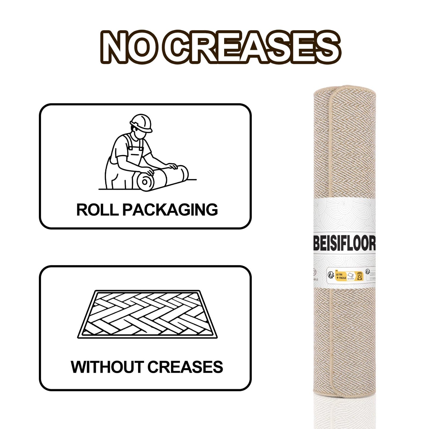 BEISIFLOOR Ultra Thin Door Mat Indoor Entrance 17"x29", Low-Profile Indoor Door Mat, Non Slip Entry Mat Rubber Backing Unique Herringbone Design Inside Doormat Dirt Trapper Entryway Mats, Beige