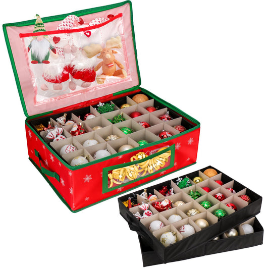 Hysagtek Ornament Storage Box, Underbed Christmas Ornament Storage Container with Dividers, 2 Removable Trays for 48-3” Ornaments, Christmas Storage Containers with Handles for Holiday Decorations