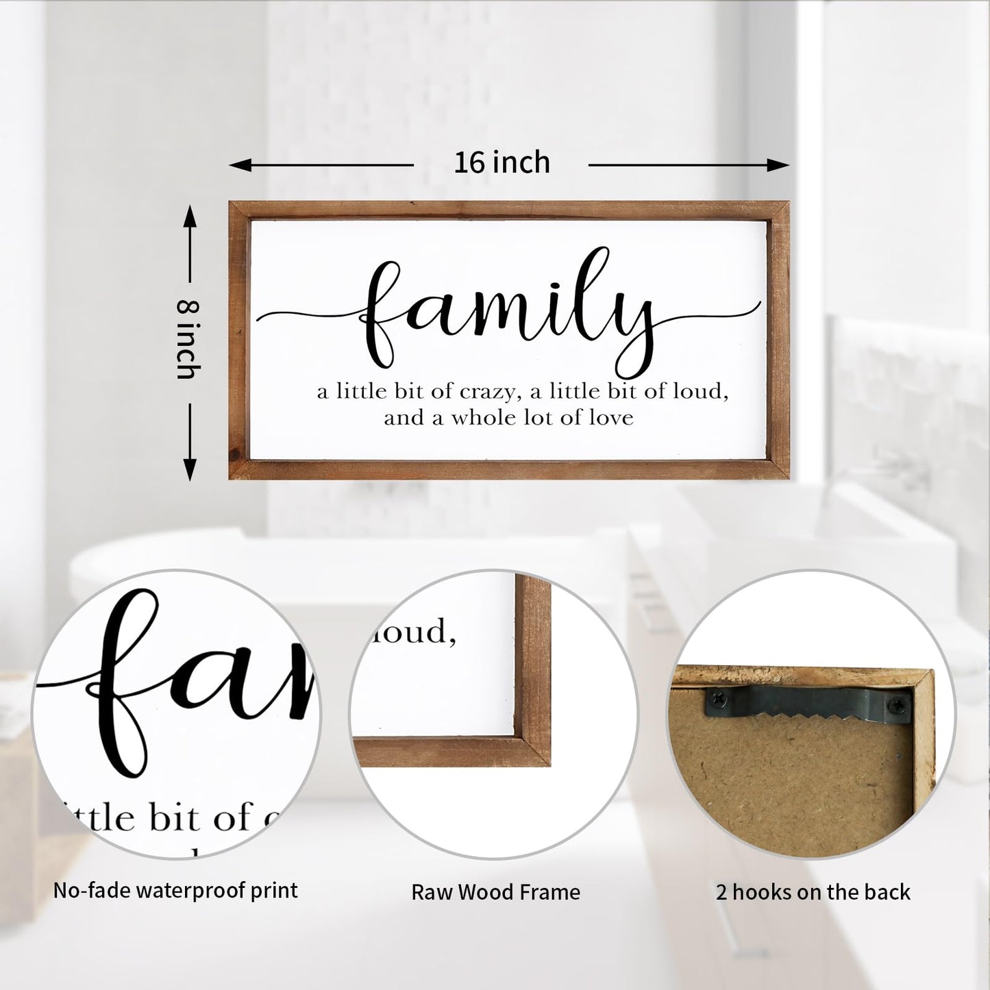 MODE HOME Family Sign for Home Decor, Farmhouse Family Wall Decor with Wood Frame for Wall, Kitchen, Living Room, Bathroom, Bedroom