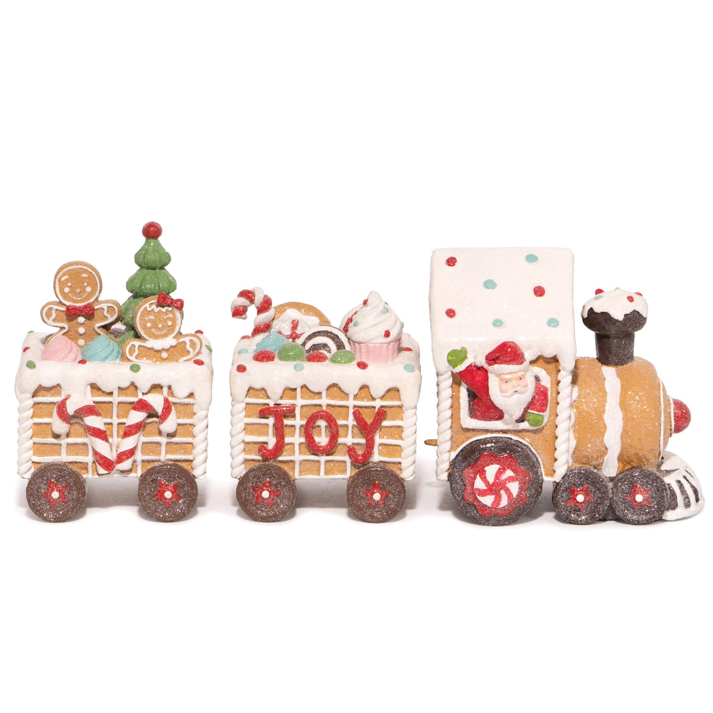 Hodao Christmas Gingerbread Man Train Figurines - Cute Indoor Holiday Decorations for Tabletop, Fireplace, or Centerpiece - Perfect Winter Christmas Decor and Gift (7.5" L Brown)