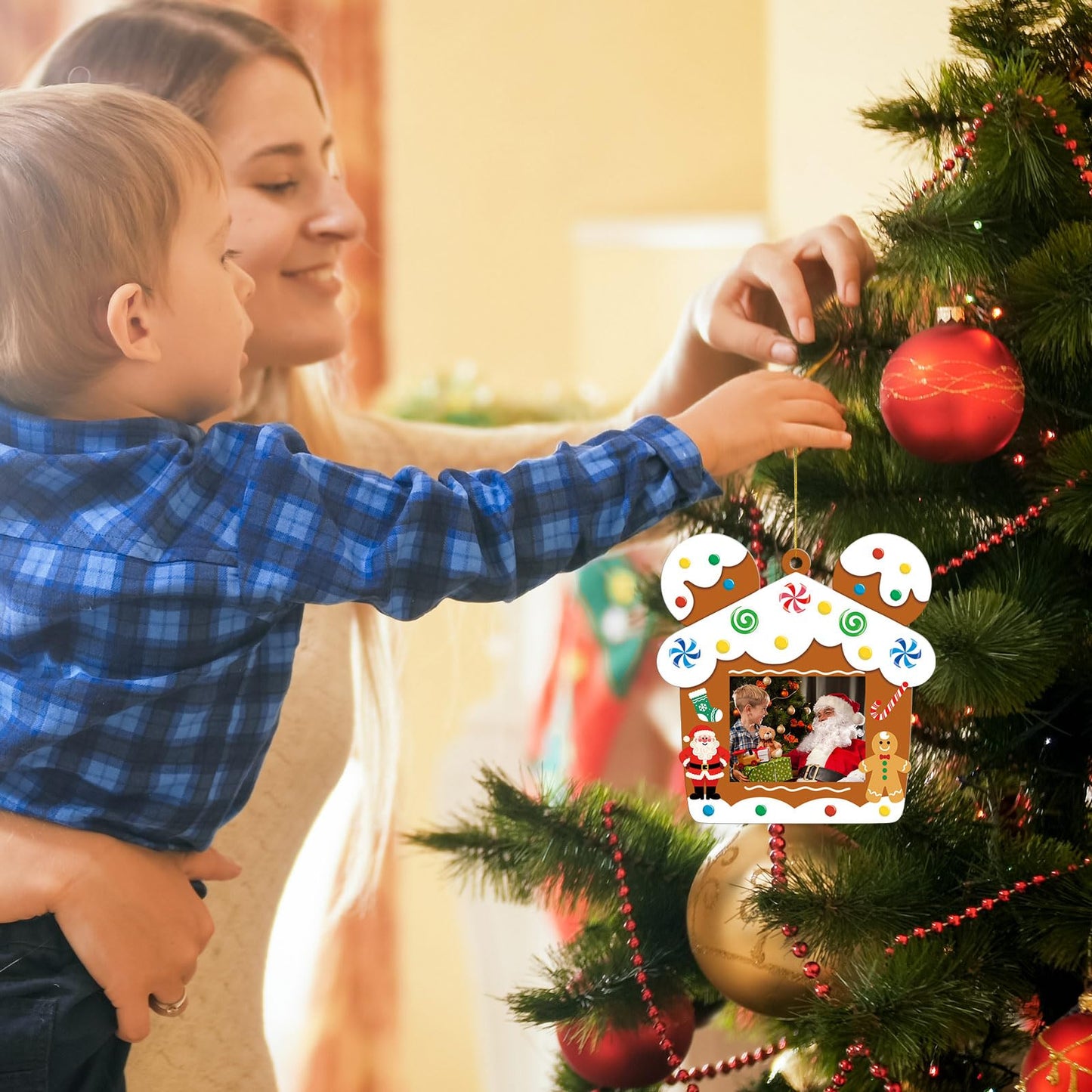 KOYILTD 32 Sets Christmas DIY Picture Frame Crafts Gingerbread Hanging Ornaments Kits for Christmas Tree Funny Christmas Picture Frame Kits Home Class Party Game Activities (Candy 1)