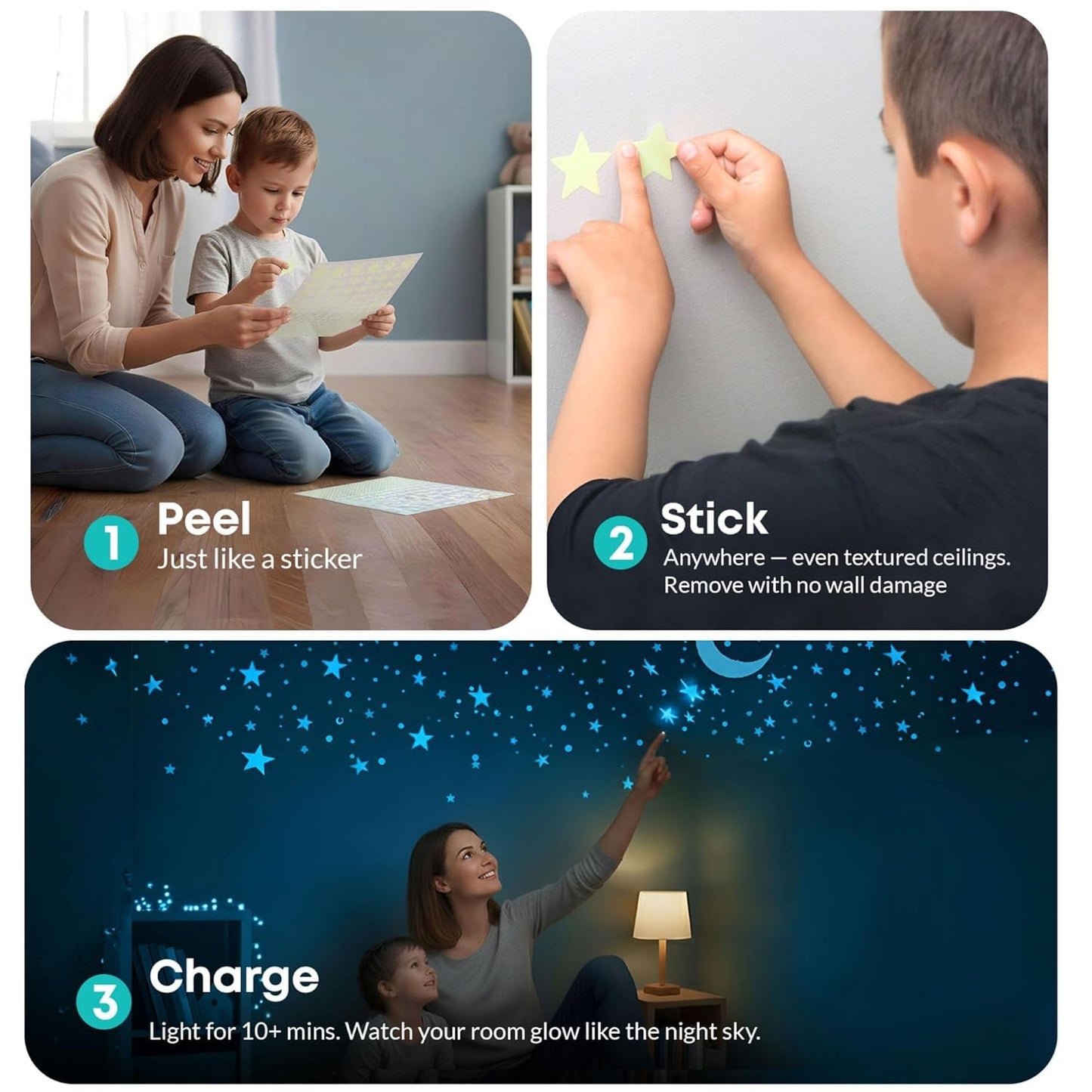 Glow in The Dark Stars for Ceiling - 1050 Pcs with Bonus Constellation E-Book & Moons | Glow in The Dark Stickers for Kids Room Decor Ceiling Stars (Blue) | LUMOSX