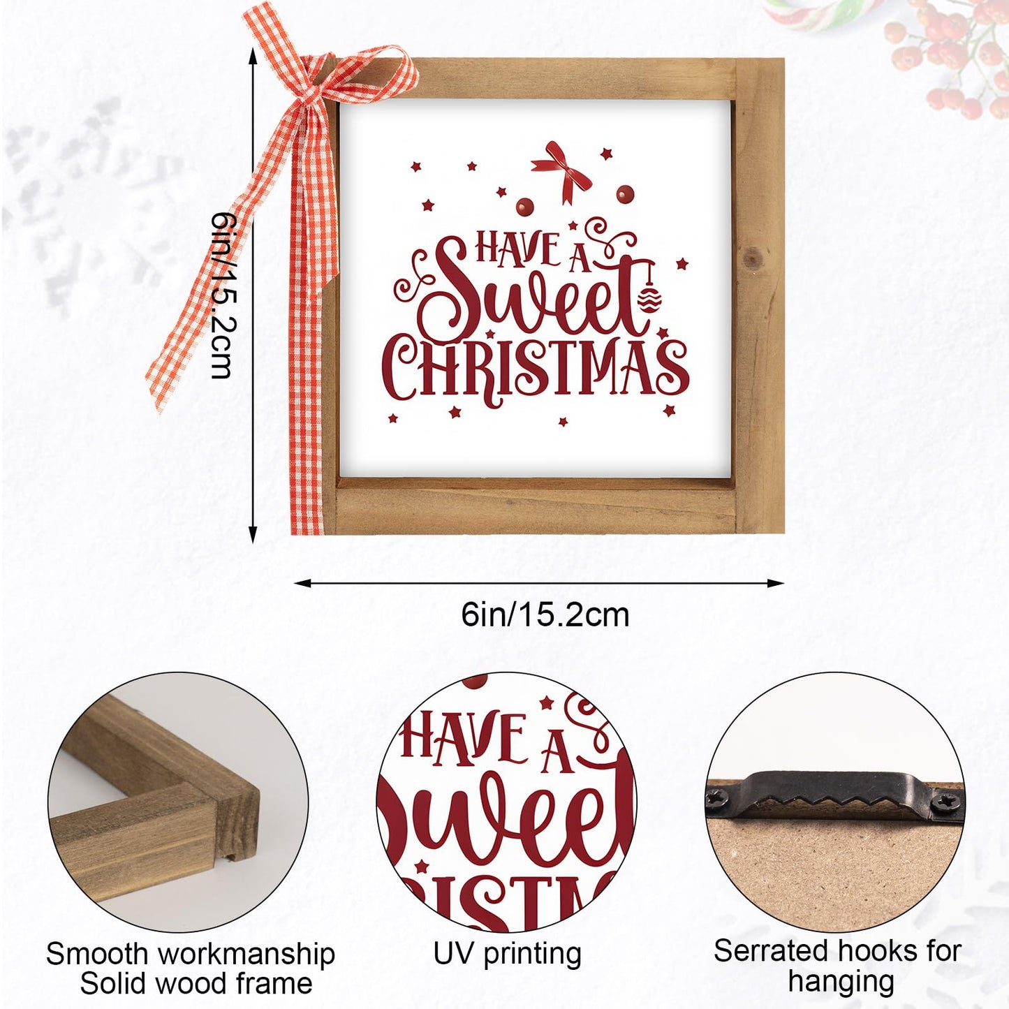 pechpell Christmas Wooden Sign, 6 Inch Xmas Decorative Signage Plaque Decor, Holiday Indoor Table Shelf Desk Mantel Tiered Tray Wall Art Kitchen Coffee Bar Rustic Farmhouse Decorations for Home Office