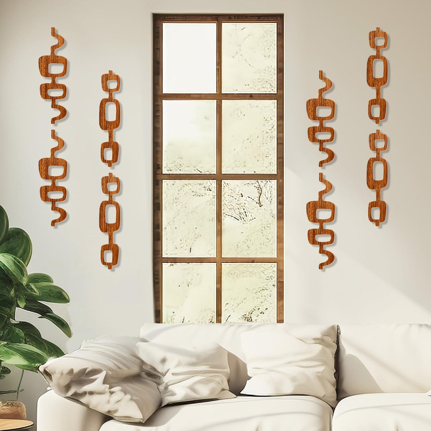 Bnesi 8 Pack Wood Wall Art Mid Century Modern Wall Art Decor Wood Panels for Wall Large Wood Abstract Geometric Wall Panels Decorative for Bedroom Living Room Home (Classic, Medium)