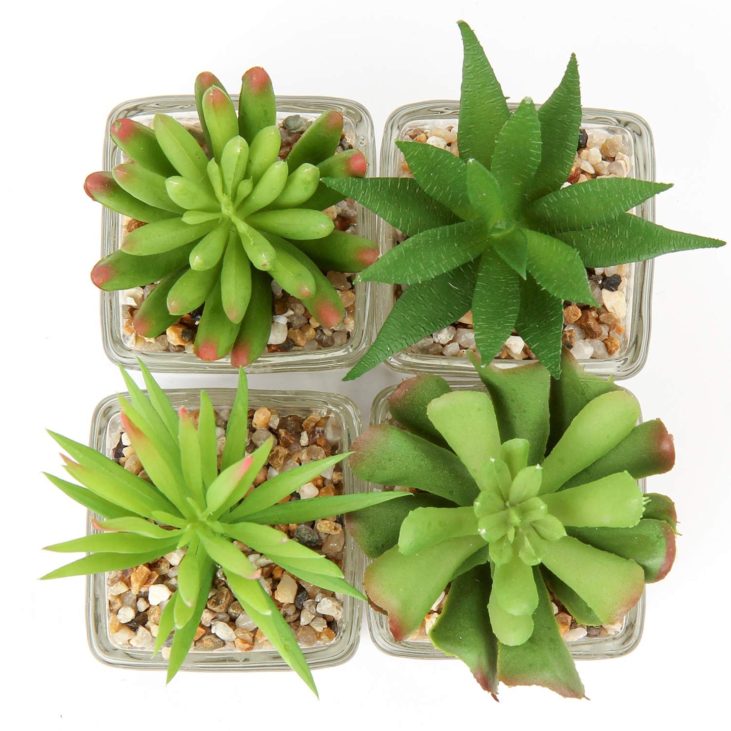 Briful Set of 4 Succulents Plants Artificial in Clear Glass Pots Small Fake Succulents Plants Mini Faux Plants Indoor for Window Sill Office Table Desk Shelf Bathroom Decor