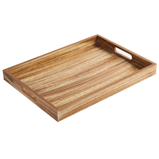 Krismax Wooden Serving Tray with Handles, Rustic Brown Rectangular Serving Platter 15.7x11.4 Inch for Coffee Table, Decorative Storage Tray