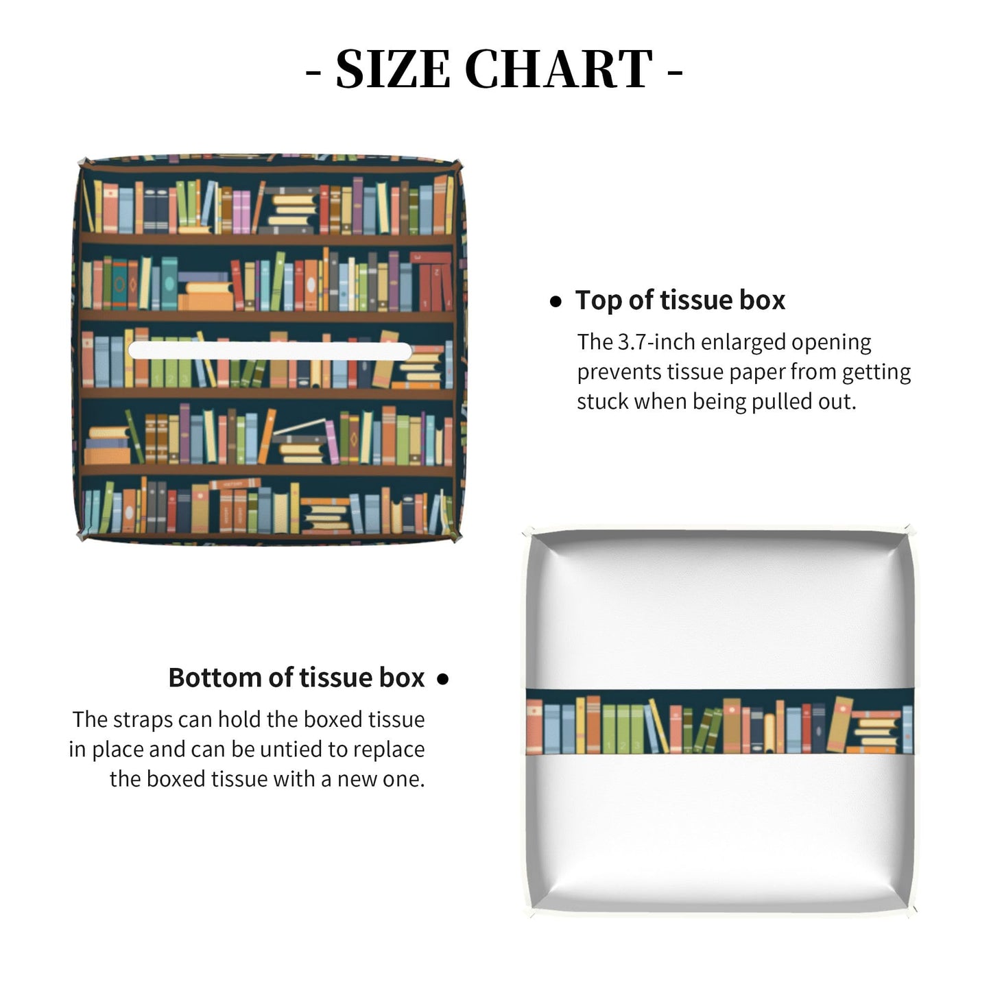 POIUBLE Tissue Box Holder Bookshelves Full of Books Tissue Box Cover Square Leather Tissue Holder Organizer Portable Decorative Facial Paper Case for Home Office Bathroom Vanity Countertop