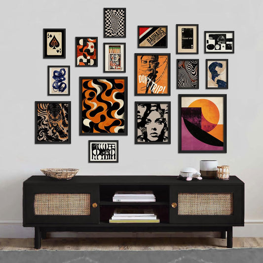 ANERZA 16 PCS Retro 70s Wall Art Decor, Eclectic Vintage Gallery Wall Prints for Bedroom, Abstract Minimalist Posters for Living Room Aesthetic, Collage Kit Pictures, 60s 80s 90s Dorm Home Decor