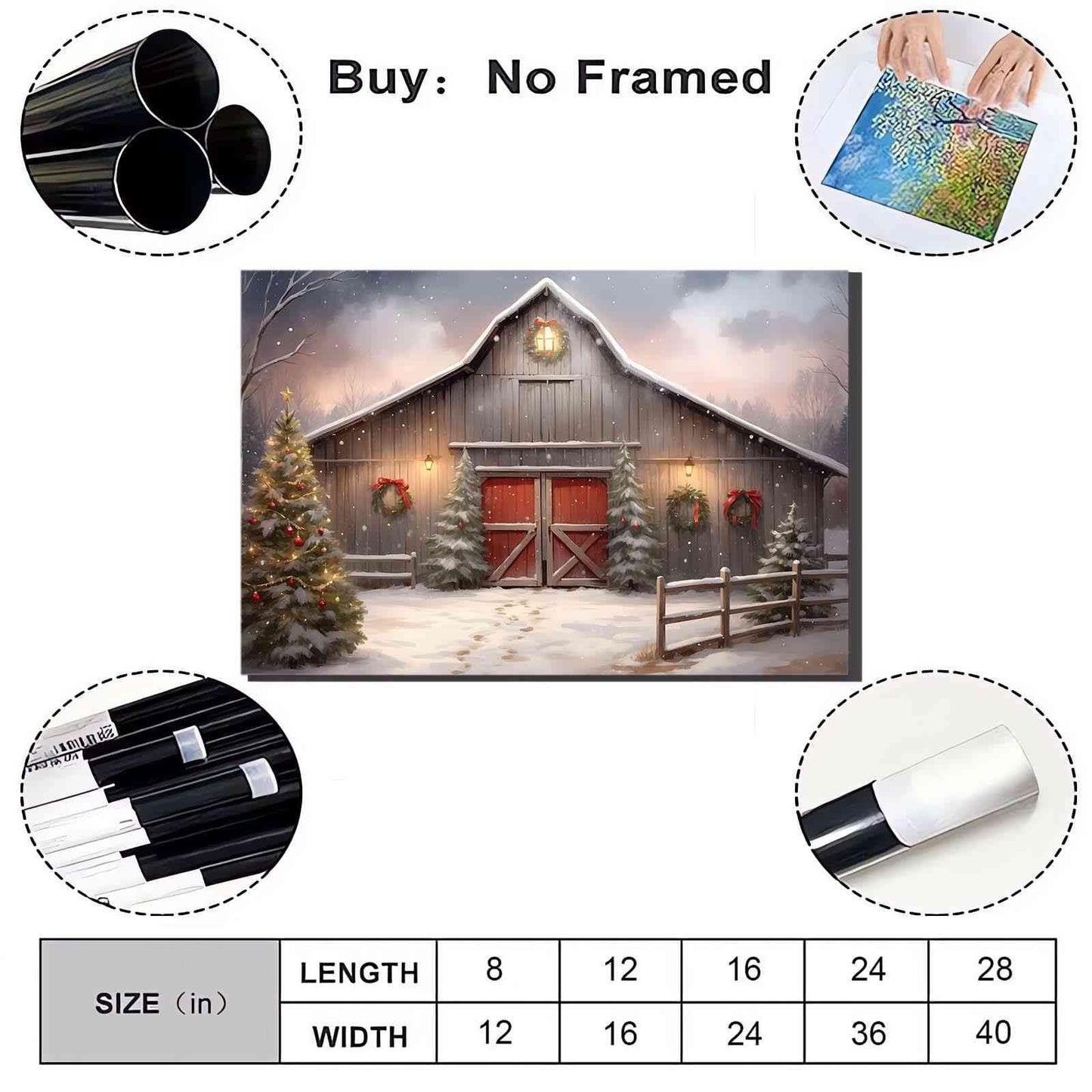Canvas Wall Art Christmas Tree Farm Wall Art Winter Barn Print Snowy Barn Painting Rustic Farm Picture Farmhouse Winter Print 12x18in-UnFramed