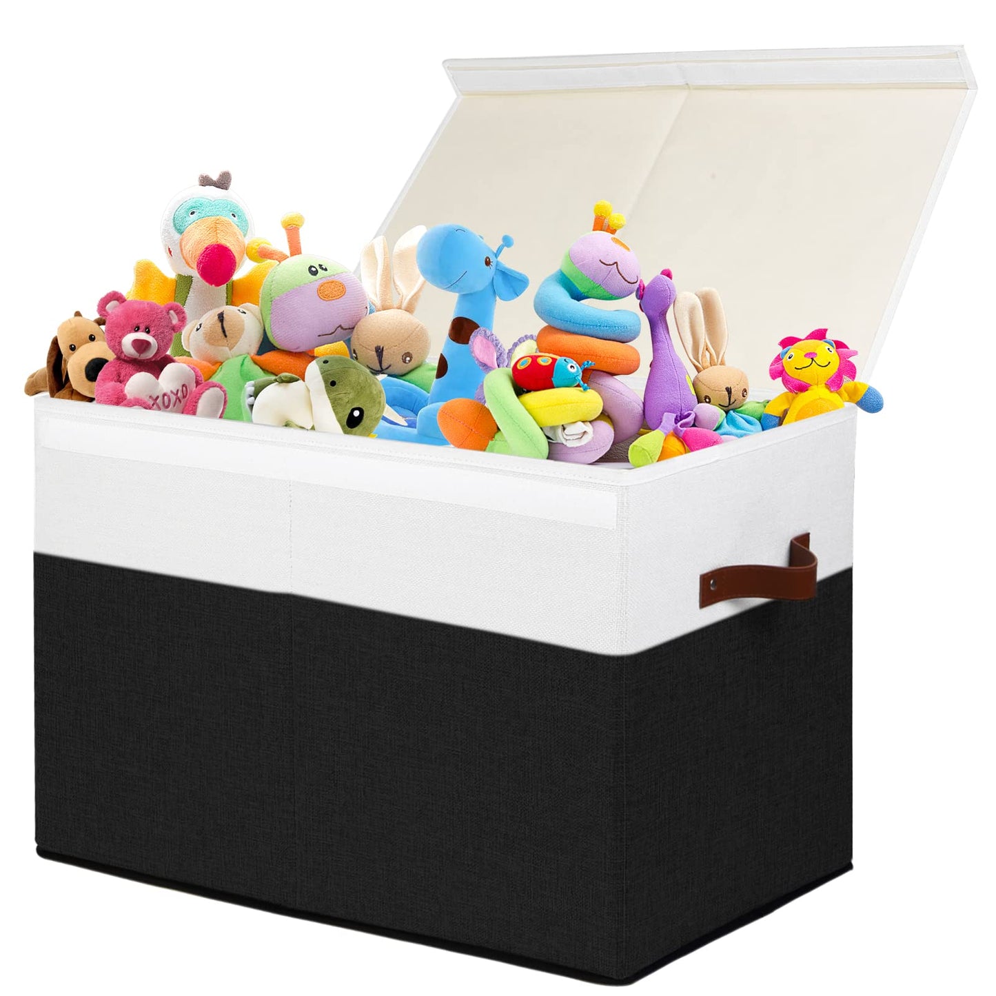 Gowee Large Toy Storage Box with Lid, Sturdy Toys Storage Chest Bin Organizer Basket with Dividers for Kids, Boys, Girls, Nursery, Closet, Bedroom, Playroom 25"x13" x16" (Black and White)