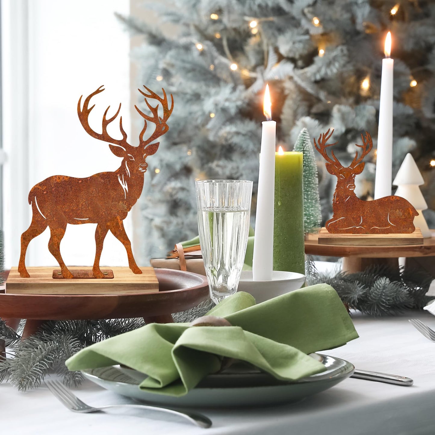 OULYDEKO Reindeer,Deer Christmas Mantel Decor,Primitive Rusti Farmhouse Cozy Christmas Decor,Reindeer Christmas Decor,Holiday Fireplace Table Decorations Metal Reindeer