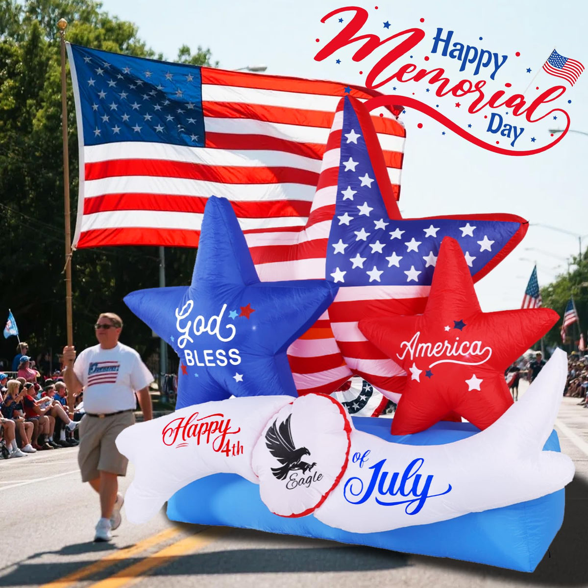 GIFTFIND 7.2FT 4th of July Inflatables Outdoor Decorations, Inflatable Star Decoration, Built in LED Lights Blow up Memorial Patriotic Inflatable Independence Day Decor for Party Procession Yard