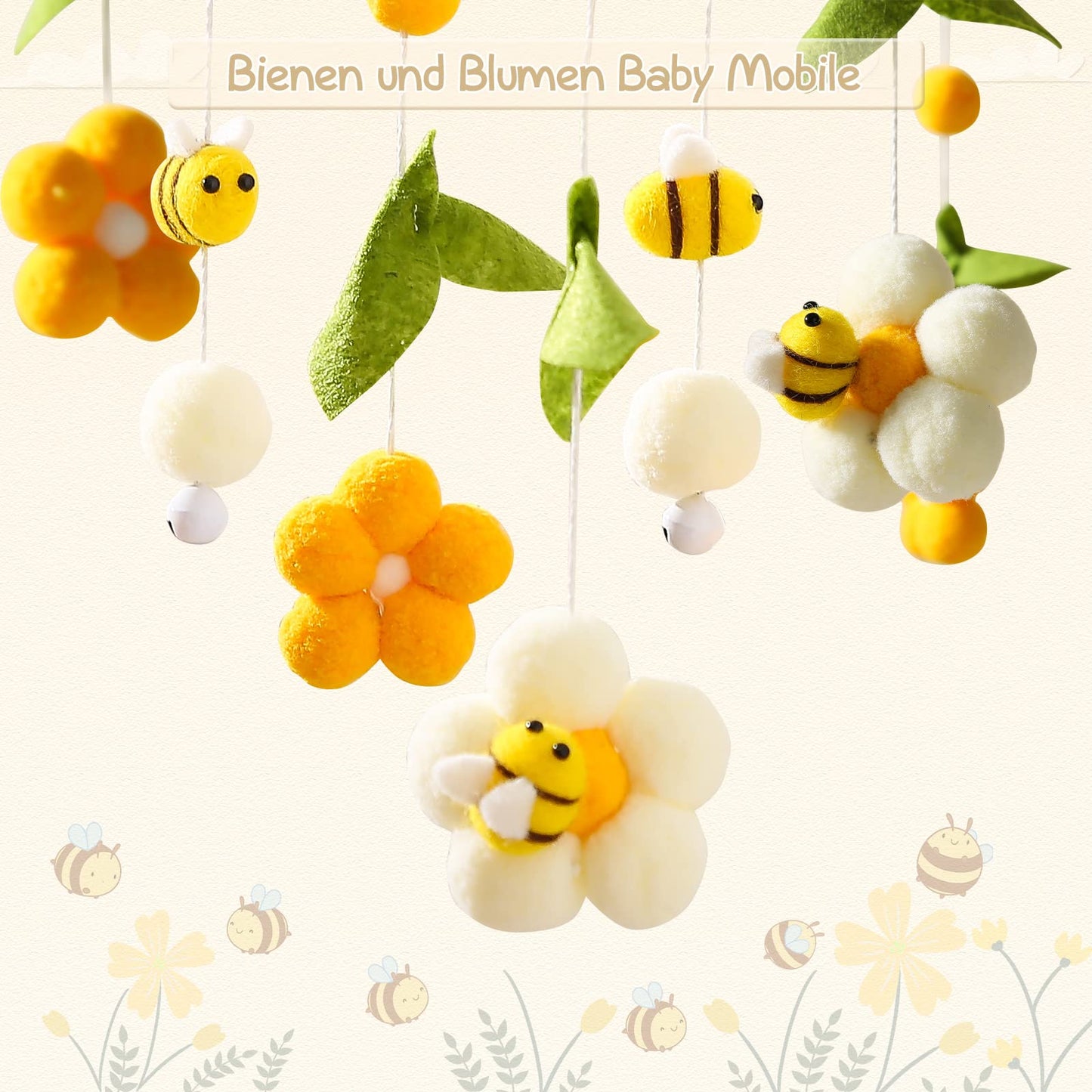 Baby Bee & Flower Crib & Bassinet Mobile - Soothing Nursery Decor for Girls & Boys - Ages 0 & Up