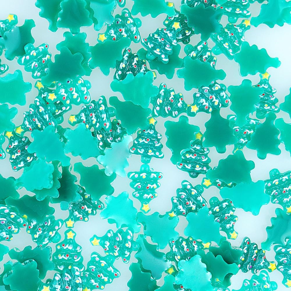 SaktopDeco 200 PCS Miniature Resin Christmas Tree Flatback Holiday Embellishments for Festival Scrapbooks Accessories