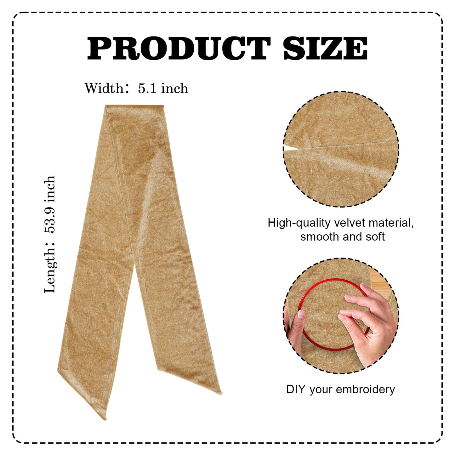 NUVCELKA Christmas Gold Velvet Wreath Sash 5.1"x53.9" Extra Long Luxury Bow - DIY Embroidery Premium Ribbon for Holiday Mantle Fireplace Indoor Elegant Decor