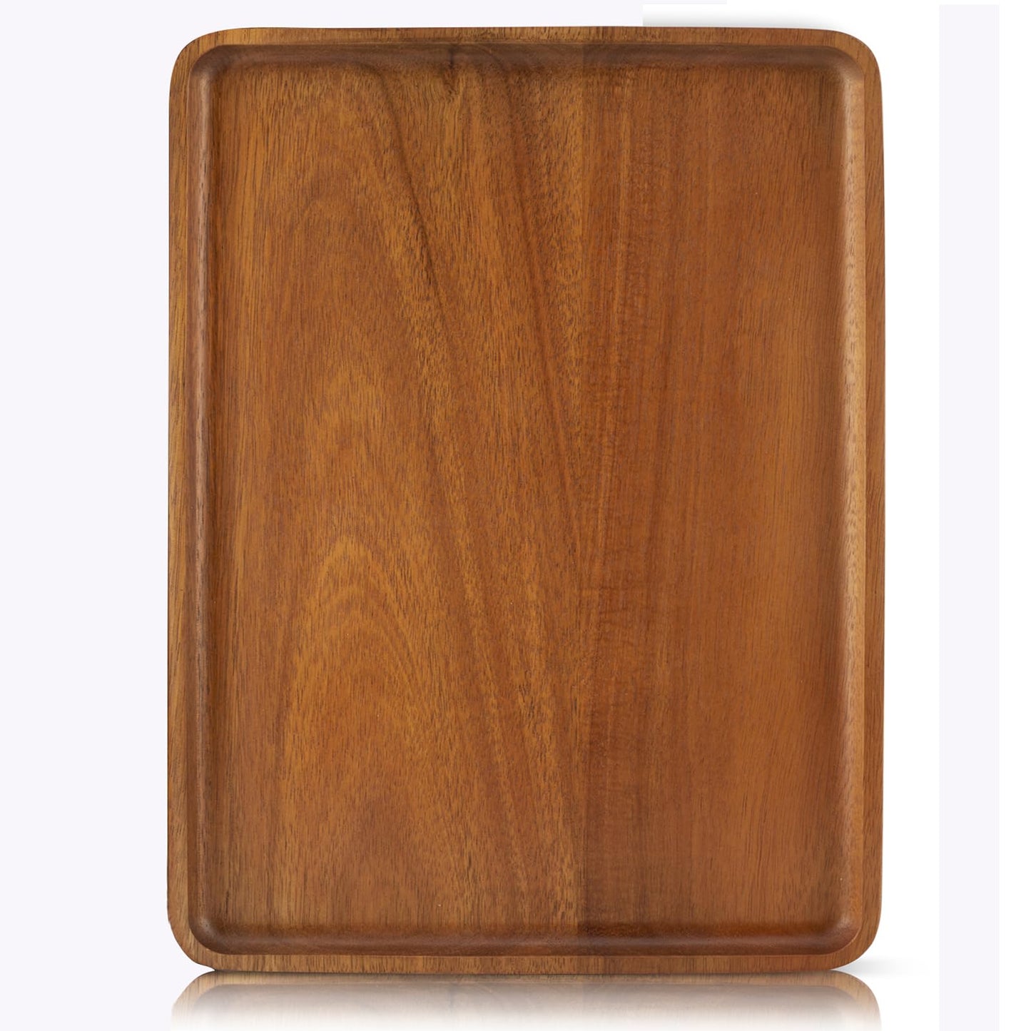 Charmlife 16" x12" Large Solid Acacia Wood Serving Tray Rectangular Wooden Serving Platter Natural Wooden Board for Bar Coffee Party