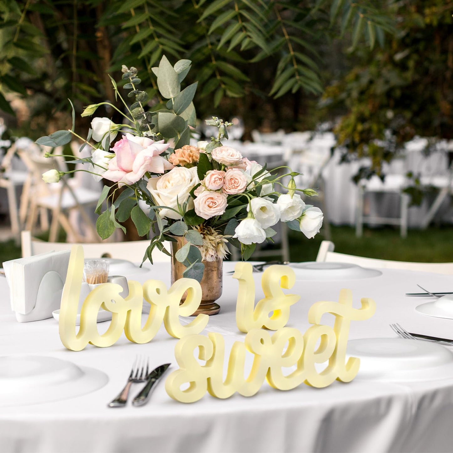 Glooglitter 3 Pcs Love Is Sweet Table Decor Wooden Love Is Sweet Sign LED Hollow Sign for Dessert Freestanding Letter Shelf Rustic Wedding Bridal Shower Engagement Bachelorette Party Decor(Beige)