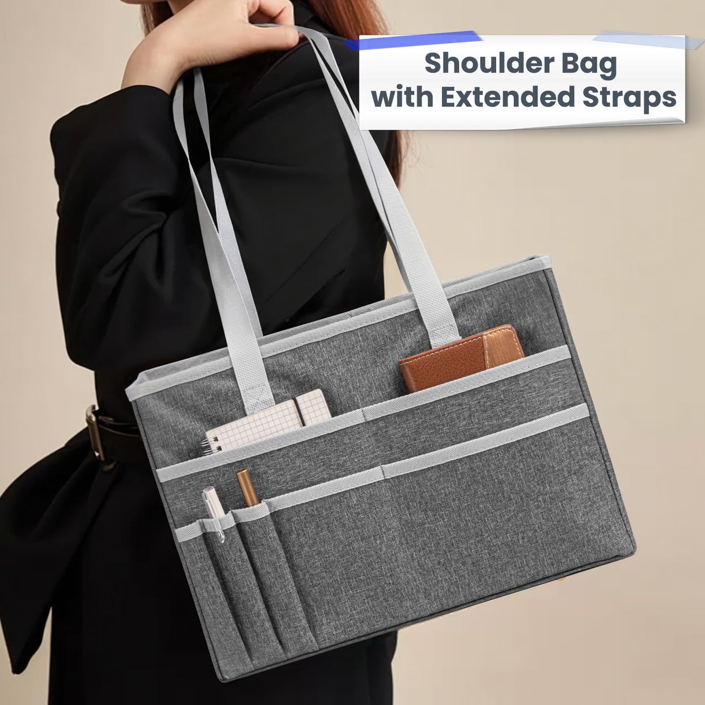 UNICITII File Organizer Box, Portable Tote Bag Hanging Filing Box Desktop File Folder Document Storage Organizer with Pockets and Handles