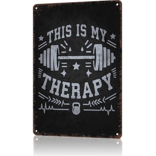 Vintage Metal Sign This Is My Therapy - Gym Workout Fitness Motivational Workout Room Signs Retro Tin sign For Gym Workout Posters Fitness Plaque Inspirational Wall Decor 8x12 Inches