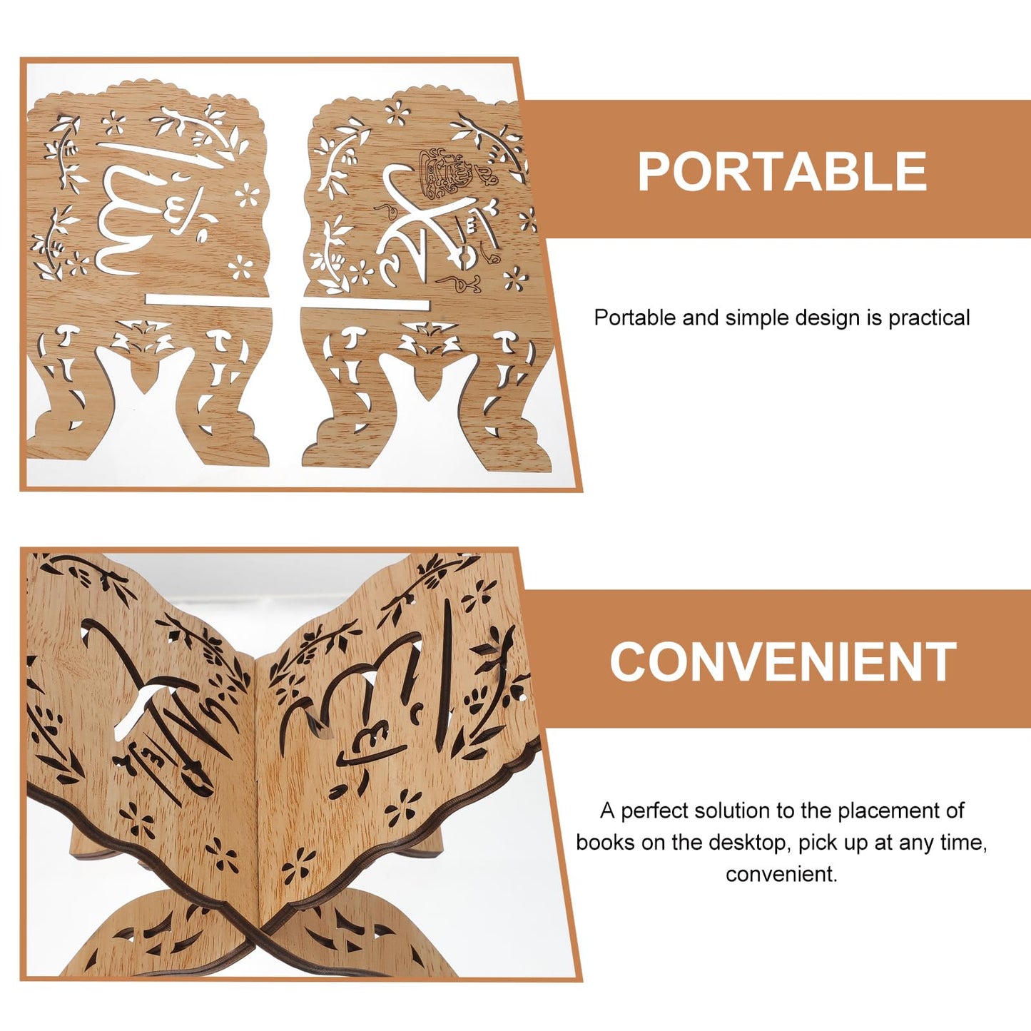 Amosfun Wooden Quran Holder Bible Stand Prayer Book Display Reading Stand - Folding Book Holder Eid Party Reading 6.5x5.5x5.0 Inch