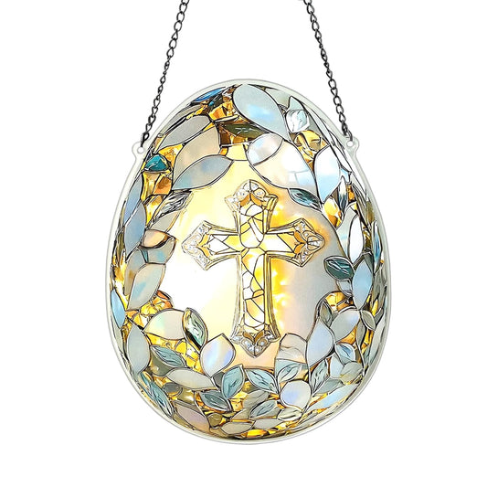 Hoblynth 2D Easter Hanging Ornament for Home Decorations Acrylic Easter Bunny Egg Cross Suncatcher 8" Stained Glass Style Window Hanging Ornaments for Window Wall Door Decoration