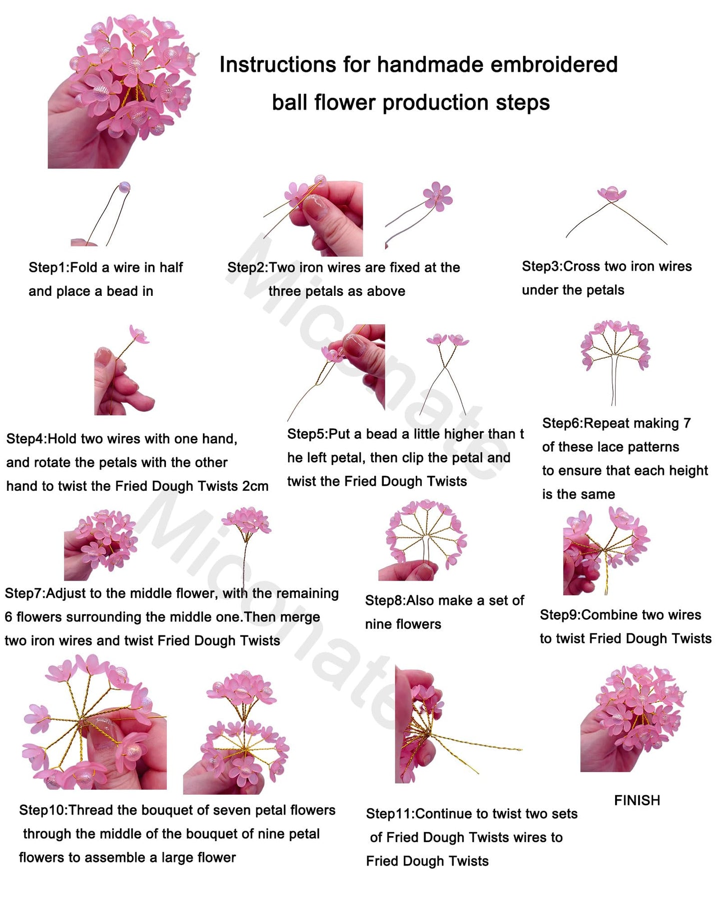 Crystal Artificial Flower Bouquet Material Set, Including 300 Acrylic Petals, 300 Beads, and 50 Iron Wires, Used for DIY Bouquets for Home Garden, Party, and Wedding Decoration (Pink)