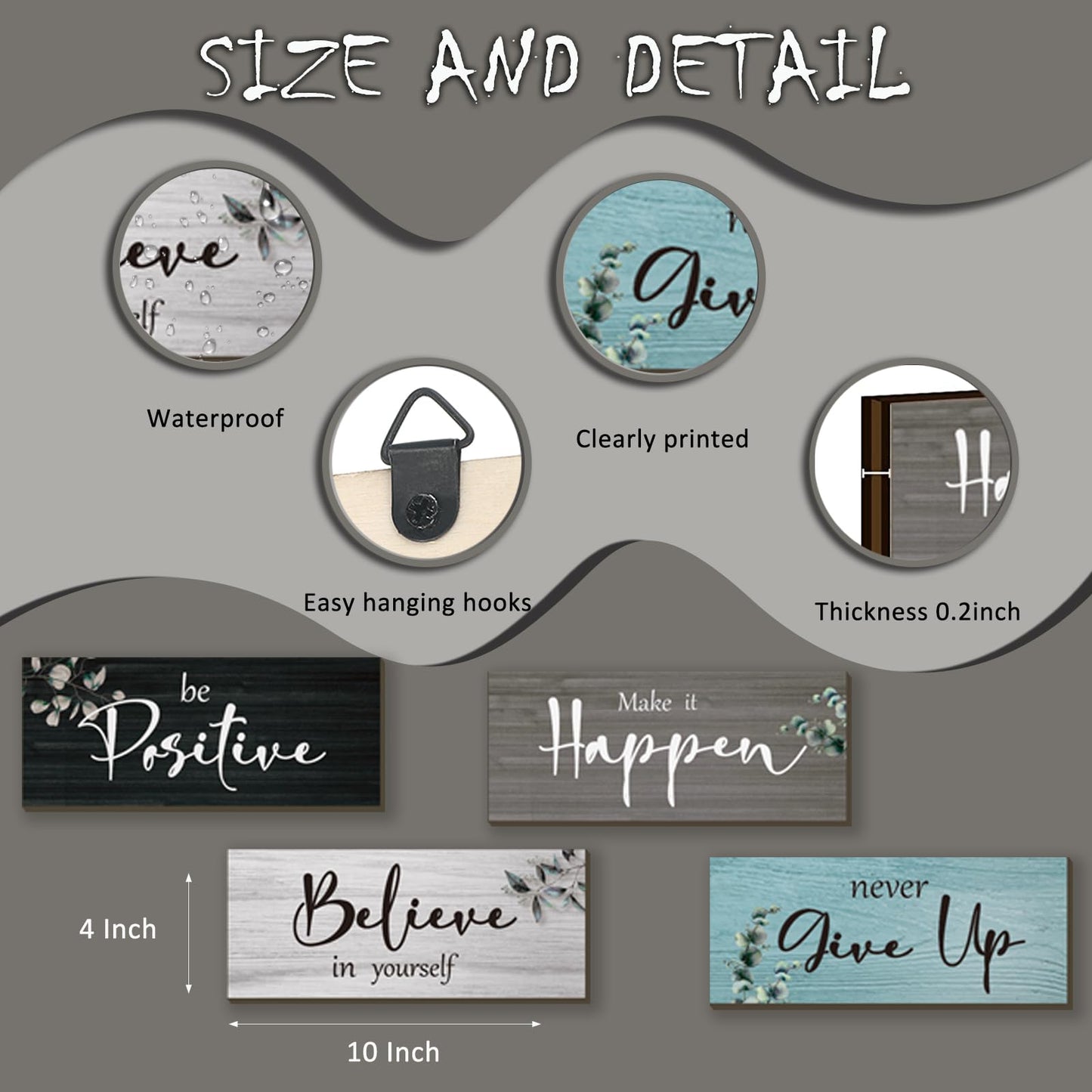 FENCORDAR 4 Pcs Office Decor For Women Motivational Wall Decor Rustic Inspirational With Positive Sayings Wooden Hangings for Home Office Bathroom Bedroom Kitchen(Fresh 10x4")