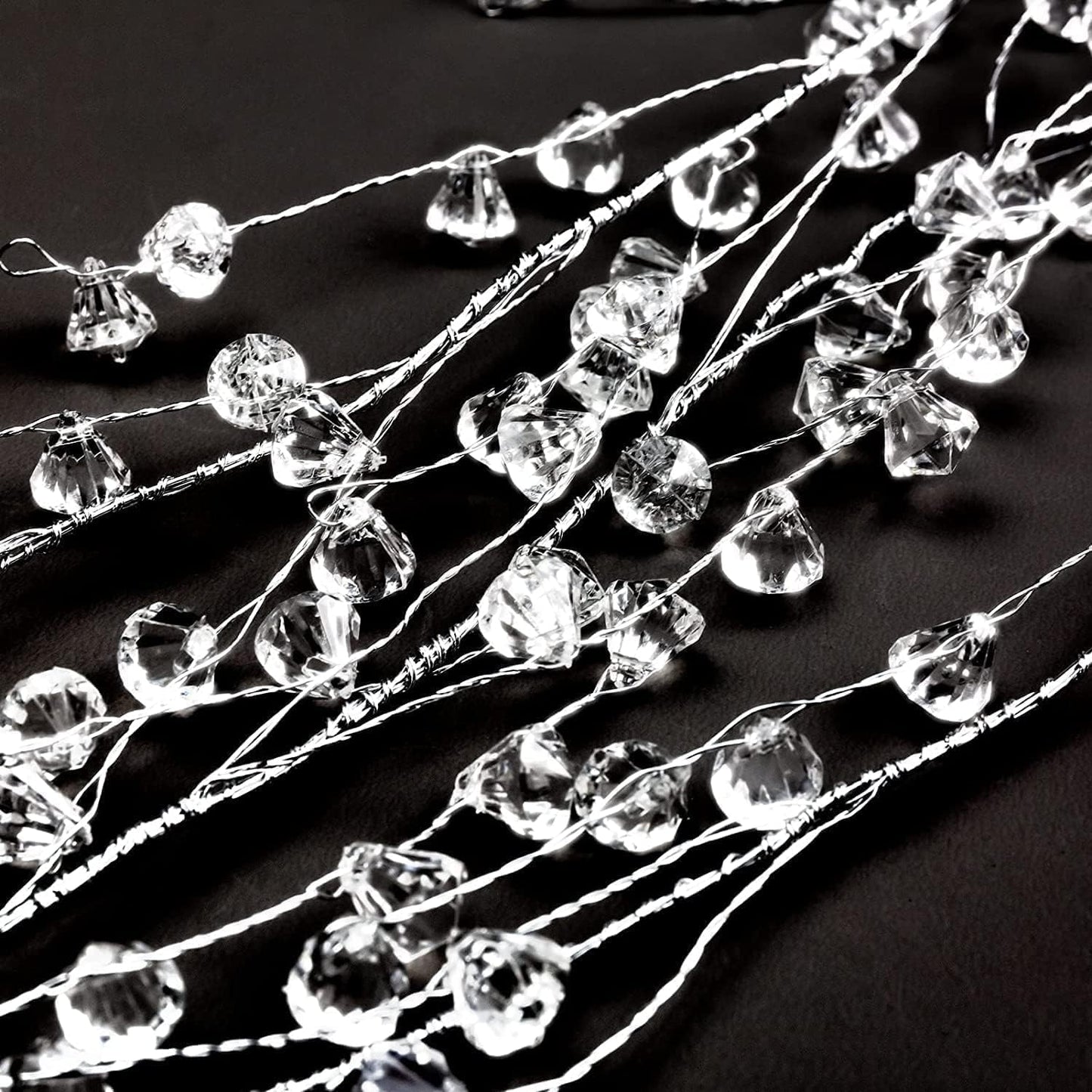 Cheerland Crystal Garland Strands Clear Ice Wire Crystal Garland for Winter Wonderland Party Decorations Diamond Hanging Wedding Decoration Accents Living Room Bedroom Mantel Wreath Decor Supplies