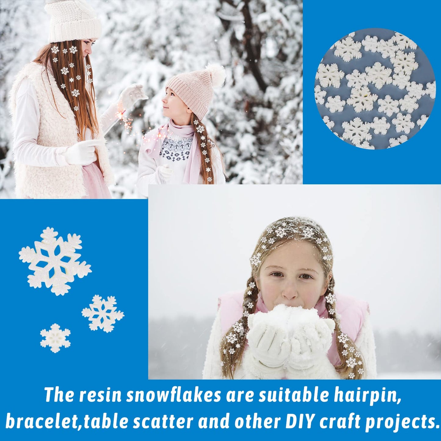FOIMAS Tiny Resin Snowflake Decor,48pcs White Glitter Snowflake for Christmas Embellishment DIY Craft Project Winter Wonderland Supply