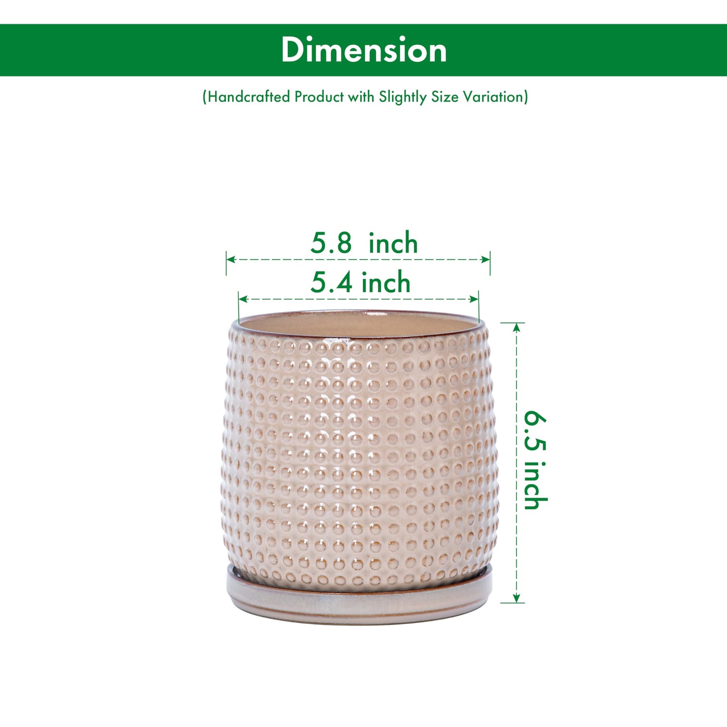 D'vine Dev 6 Inch Ceramic Beaded Stoneware Planter Pot - Flower Pot with Drainage Holes and Saucers for Indoor Succulent Plants or Flowers, Light Brown, 27-C-X-4
