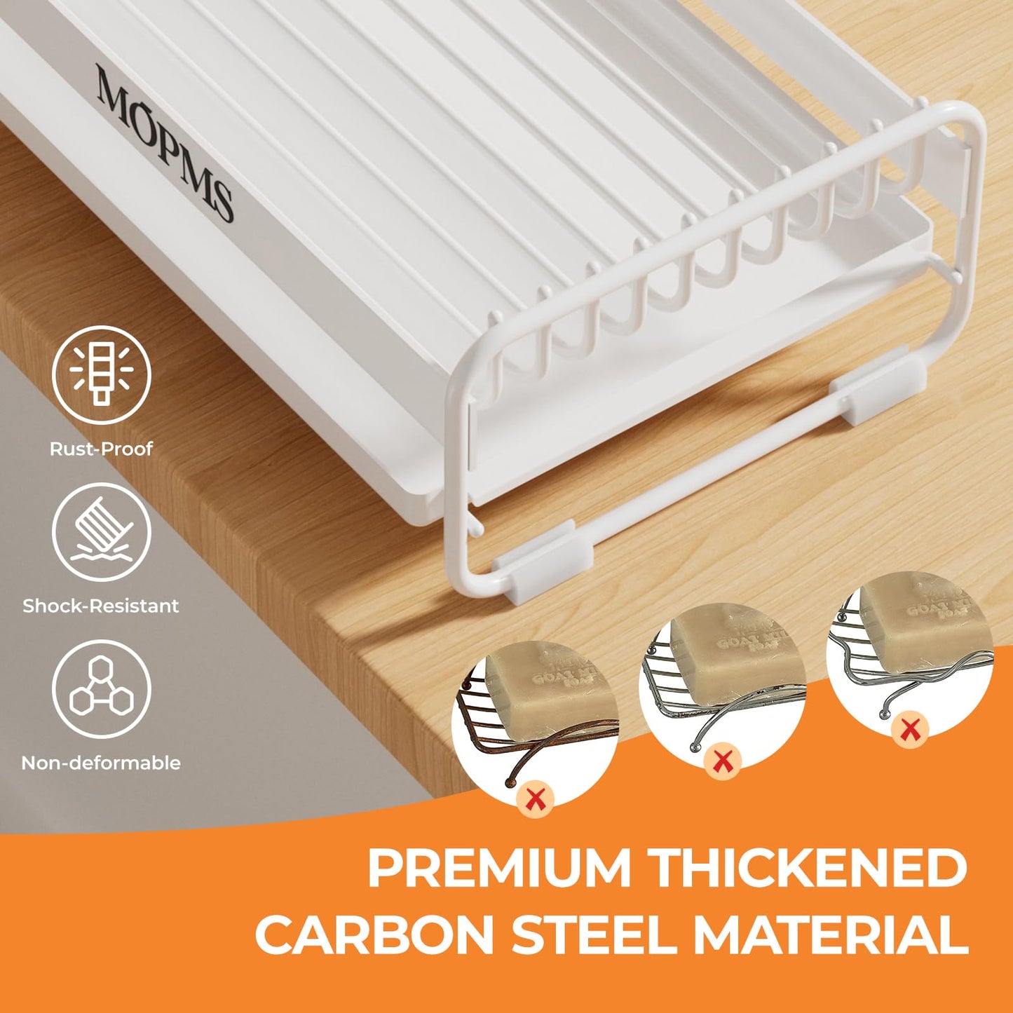 Soap Dish for Shower, Carbon Steel Bar Soap Holder with Drainage and Water Tray, Soap Saver for Bathroom, Kicthen Sink and Countertop