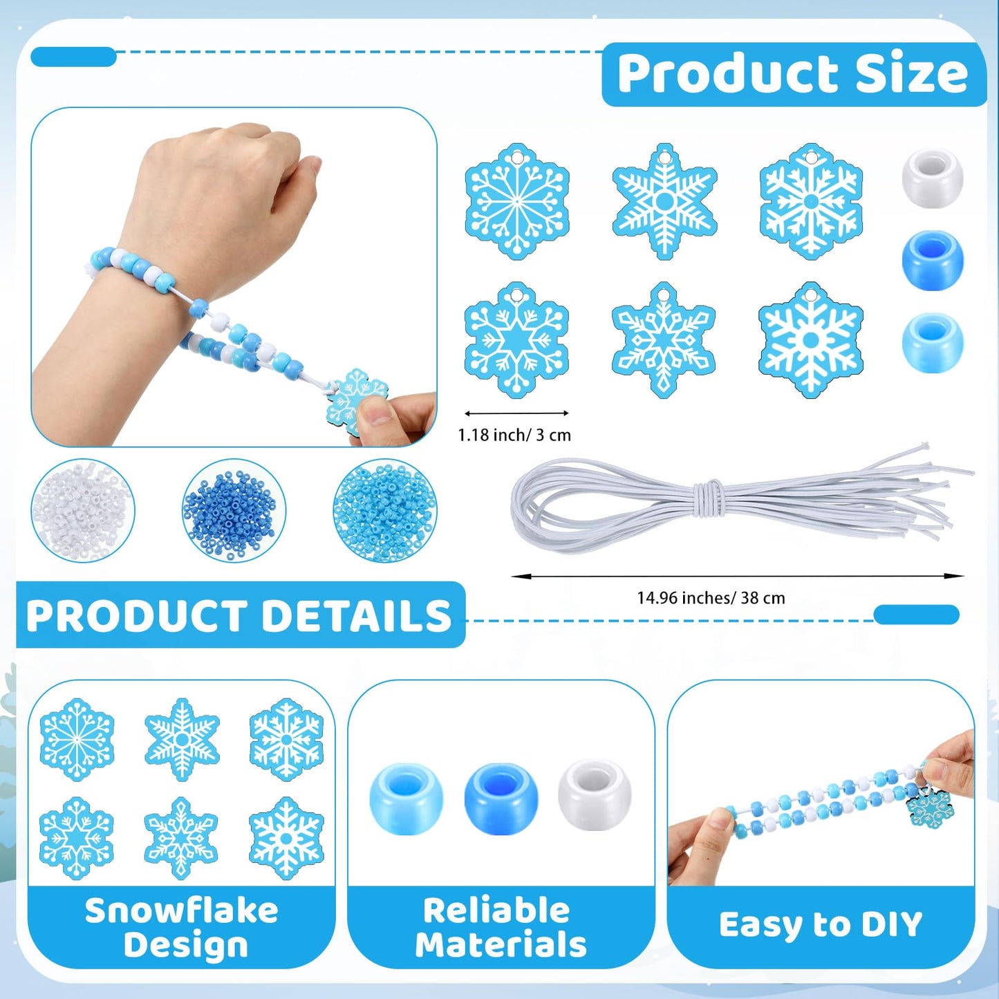 Tondiamo 24 Sets Snowflake Bracelet Crafts Winter Beads for Bracelets Snowflake Wristband Making Kit DIY Beaded Wristband Craft Charms for Winter Christmas Party Favor Gifts Jewelry Making Supplies