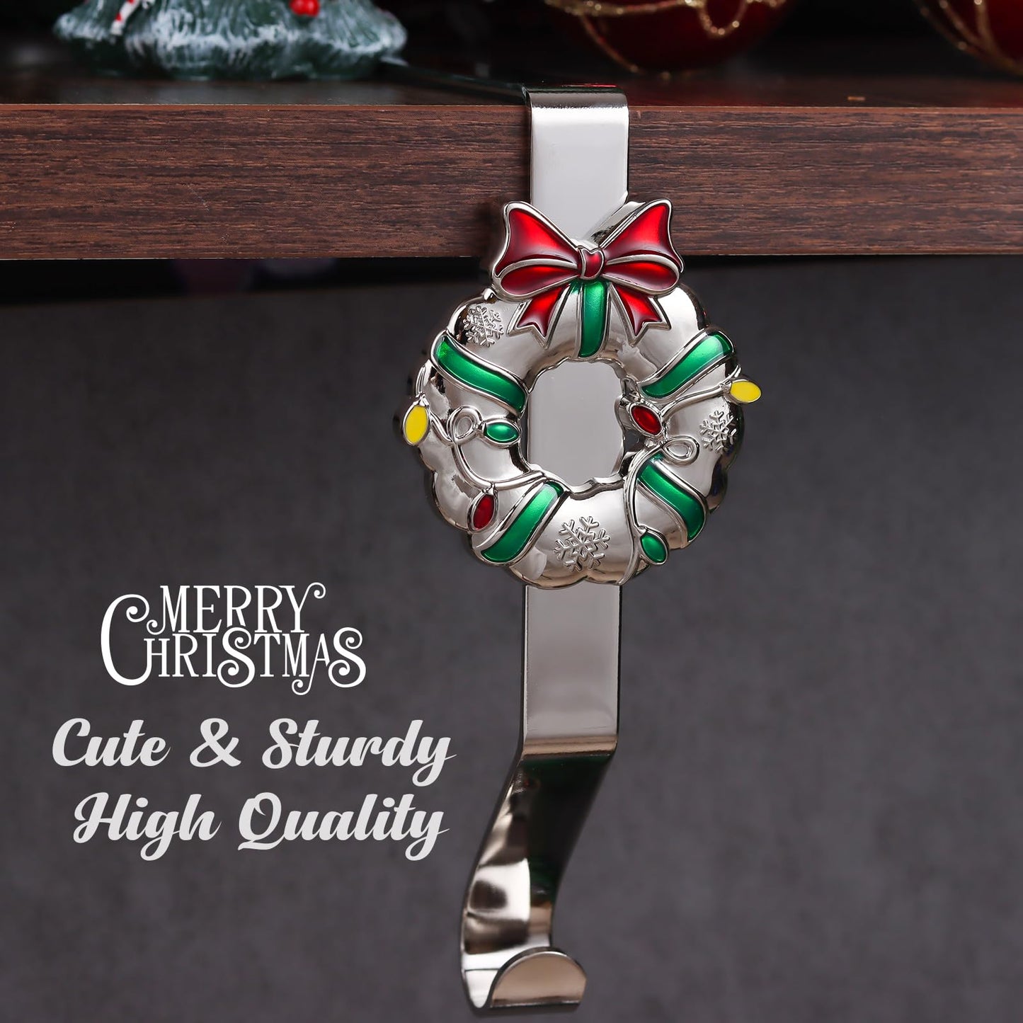 K-MLICE Stocking Holders for Mantle Silver Stocking Holder Stocking Hangers for Mantle Set of 4 Hooks Fireplace Christmas Stocking Holder Weighted Non-Slip Christmas Décor