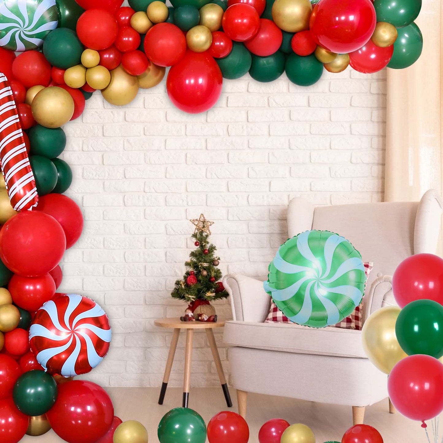 Christmas Party Decorations Set, Balloon Arch Kit with 43x71 Inch Christmas Backdrop, 89 PCS Xmas Balloons for Indoor Outdoor Merry Christma Decor, Xmas Gift
