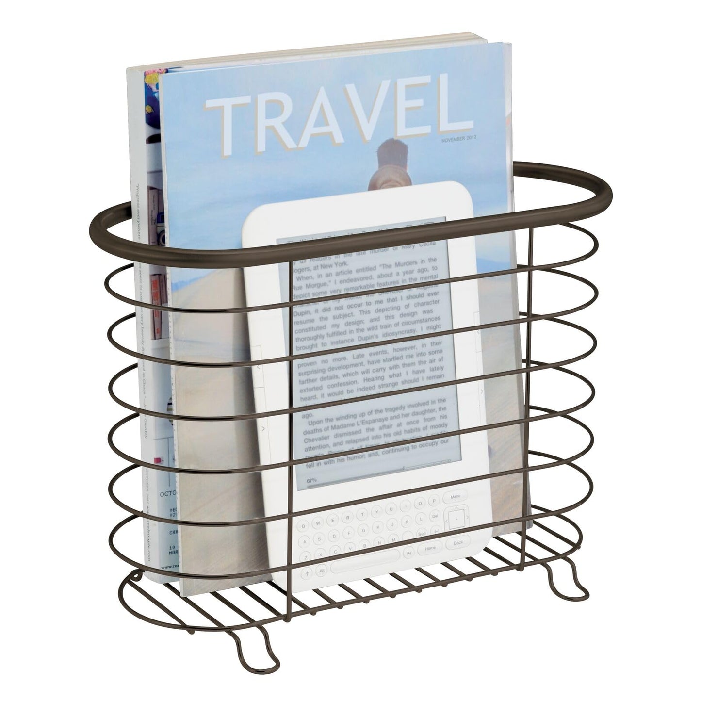 mDesign Newspaper and Magazine Rack for Bathroom, Office, Den - Bronze